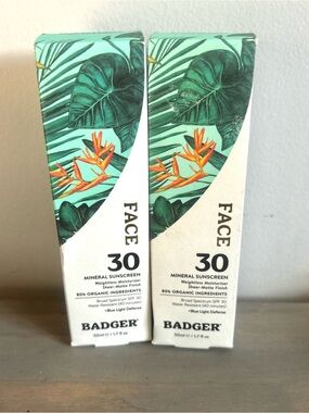 2 Pk Badger Face Mineral Sunscreen SPF 30 Water-Resistant, Moisturizer-Exp 2/27